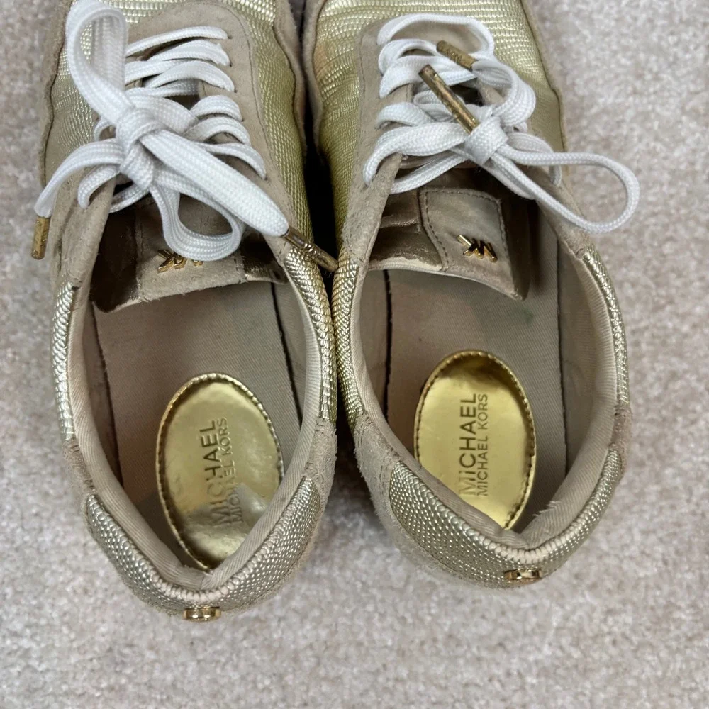 Michael Kors Trainer Gold Metallic Suede Sneakers‎ Womens 6.5M HJ16J